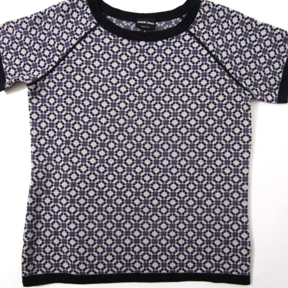 Italian Intarsia Argyle Knit Sweater Pullover Short Sleeve N